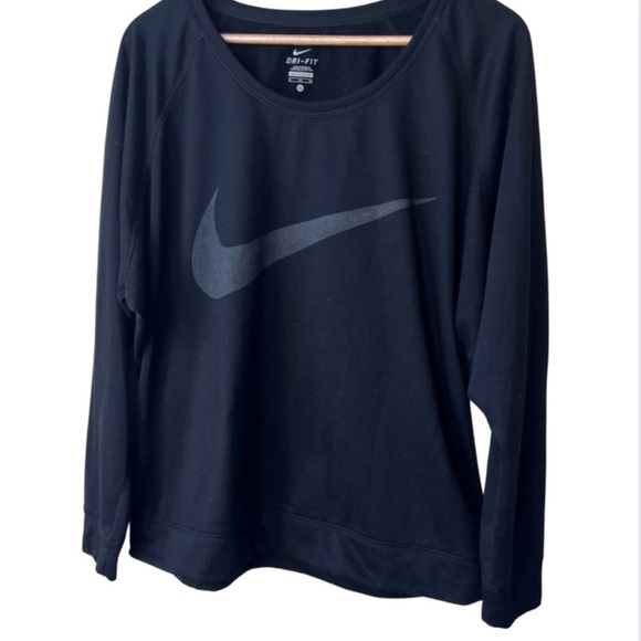 Nike Dri-fit Black Crewneck Sweatshirt Grey Logo Athleisure Pullover Soft Top - Picture 2 of 16